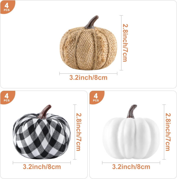 Benjia Decoraciones de otoño de mini Calabaza para afuera, Grandes Calabazas ornamentales de Tela Escocesa En Blanco Y Negro para Halloween, 12 Piezas - Imagen 7