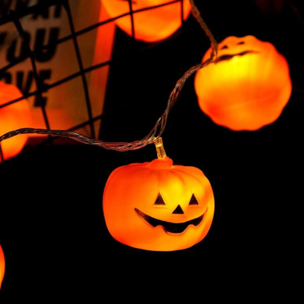 MELEXING - Guirnalda de luces para decoración de Halloween, 10 pies y 20 luces LED de calabaza con pilas para Halloween para interiores y exteriores (2 modos de luces intermitentes y constantes) - Imagen 5