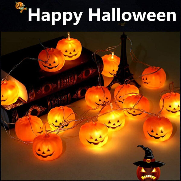 MELEXING - Guirnalda de luces para decoración de Halloween, 10 pies y 20 luces LED de calabaza con pilas para Halloween para interiores y exteriores (2 modos de luces intermitentes y constantes) - Imagen 6