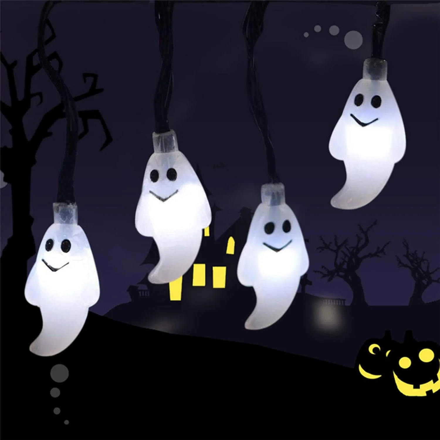Halloween Ghost String Lights, 20-Foot Solar-Powered, 30 Outdoor Ghost LED Lights for Patio, Garden, Door, Christmas Decoration - Image 4