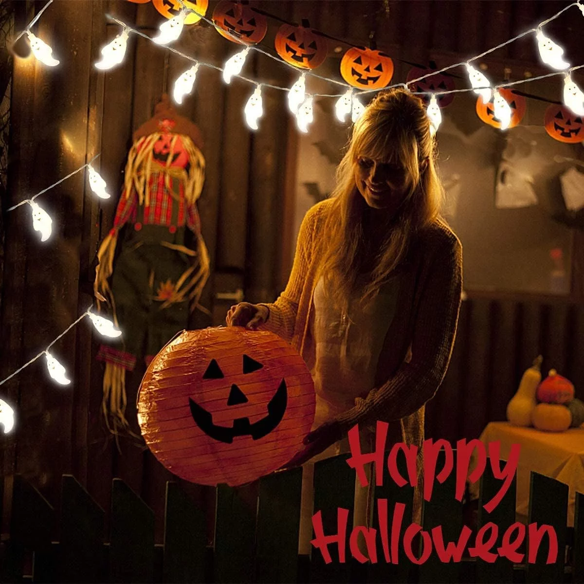 Cadena Luces Halloween, 3M 20 LEDs Luces de Decoración de Halloween,Fantasma Cadena de Luces a Batería,Fantasma String Light, Halloween led String Lights, lámpara de decoración de Halloween - Imagen 5