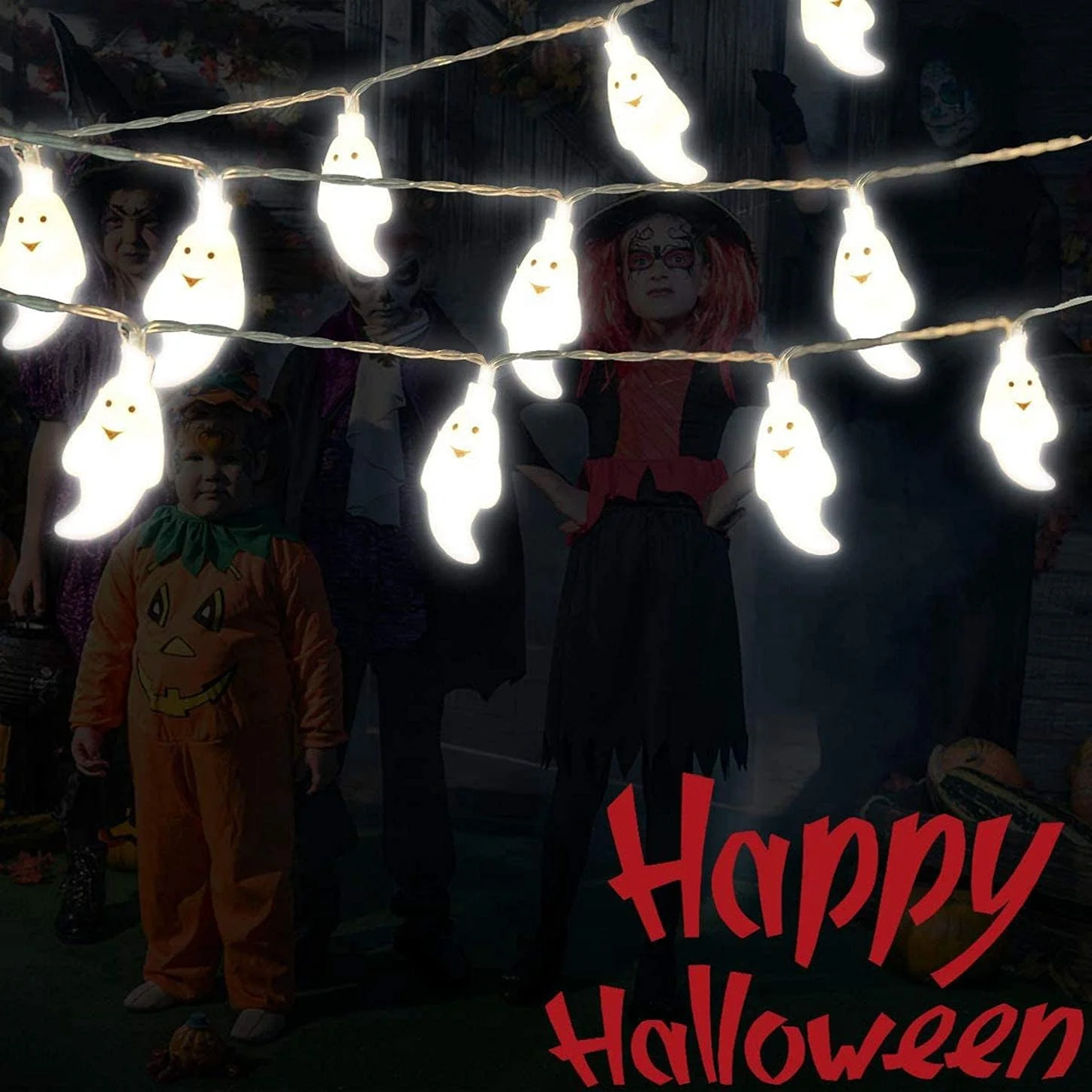 Cadena Luces Halloween, 3M 20 LEDs Luces de Decoración de Halloween,Fantasma Cadena de Luces a Batería,Fantasma String Light, Halloween led String Lights, lámpara de decoración de Halloween - Imagen 6