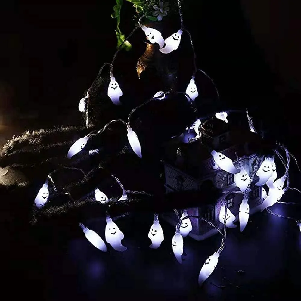 Cadena Luces Halloween, 3M 20 LEDs Luces de Decoración de Halloween,Fantasma Cadena de Luces a Batería,Fantasma String Light, Halloween led String Lights, lámpara de decoración de Halloween - Imagen 9