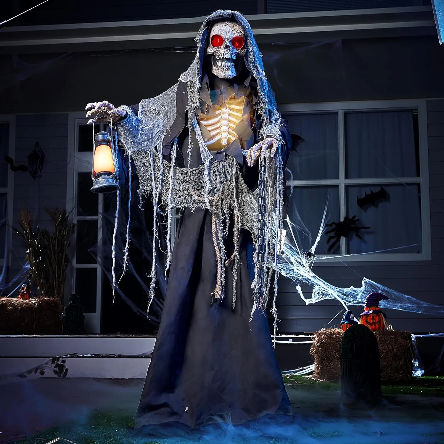 JOYIN 170cm Halloween Animatronic Standing Grim Reaper Decoración Animada con Ojos Aterradores y Brillantes/Sonido Aterrador/Brazos y Cabeza en Movimiento (Activado por Sonido) (copia) - Image 6