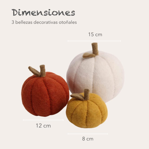 Én Gry & Sif Calabazas decorativas de Halloween I de fieltro natural, hechas a mano, comercio justo, decoración de otoño, 3 calabazas, decoración de Halloween para colocar de pie, grande - Imagen 4