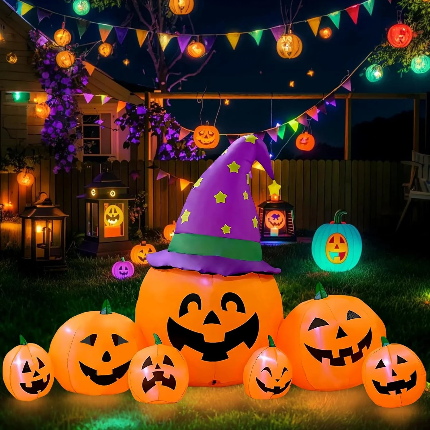 Kalolary 7.9 pies Calabaza Inflable Halloween Decoración, Blow Up Pumpkin Decoración para jardín Inflables Decoraciones para Exteriores con LED incorporados Decoraciones para decoración de jardín - Imagen 2