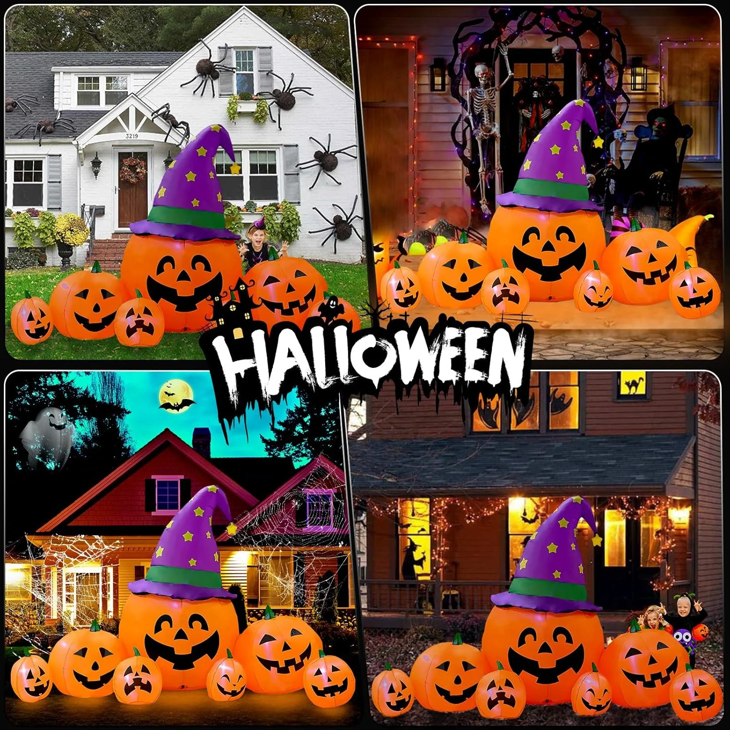 Kalolary 7.9 pies Calabaza Inflable Halloween Decoración, Blow Up Pumpkin Decoración para jardín Inflables Decoraciones para Exteriores con LED incorporados Decoraciones para decoración de jardín - Imagen 3
