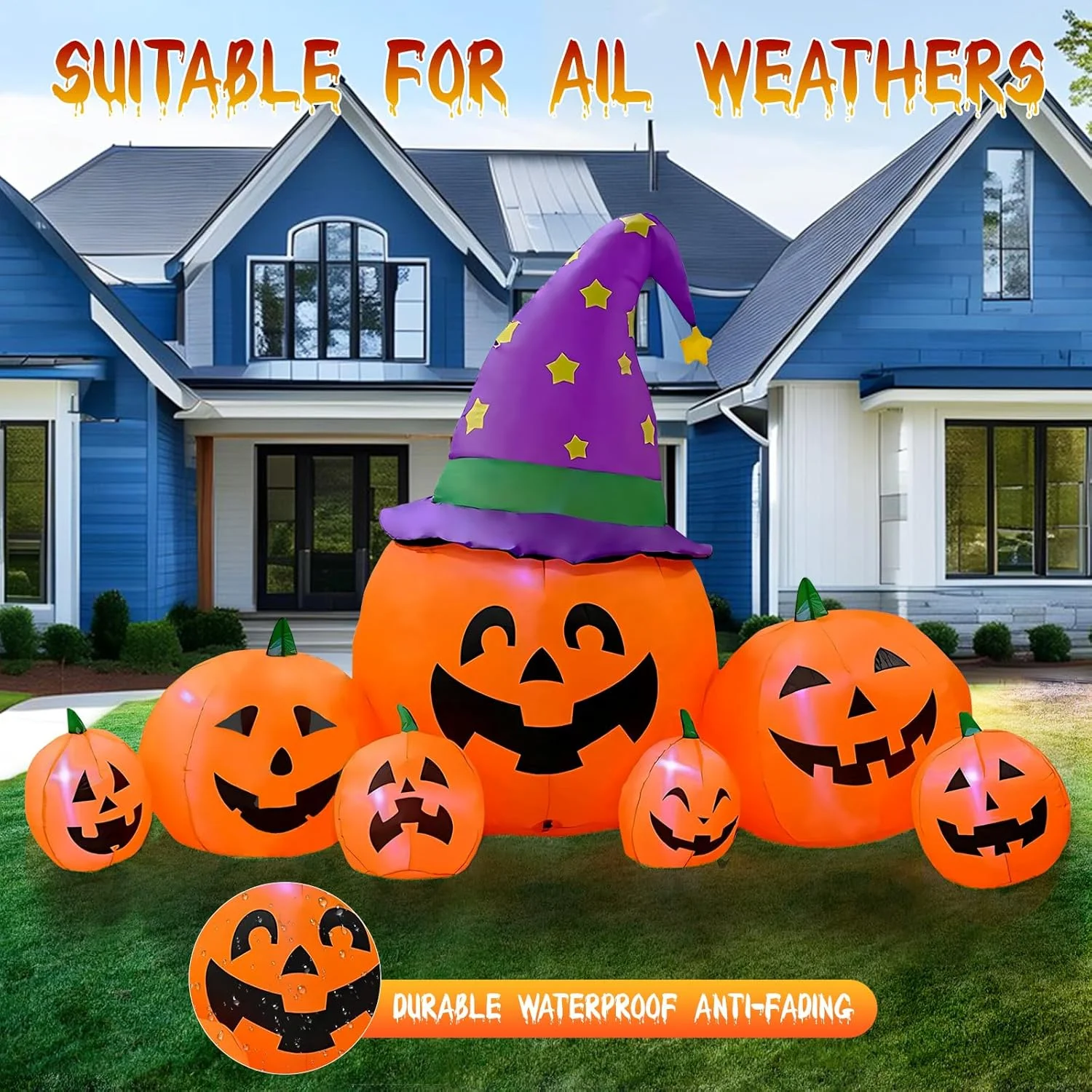 Kalolary 7.9 pies Calabaza Inflable Halloween Decoración, Blow Up Pumpkin Decoración para jardín Inflables Decoraciones para Exteriores con LED incorporados Decoraciones para decoración de jardín - Imagen 4