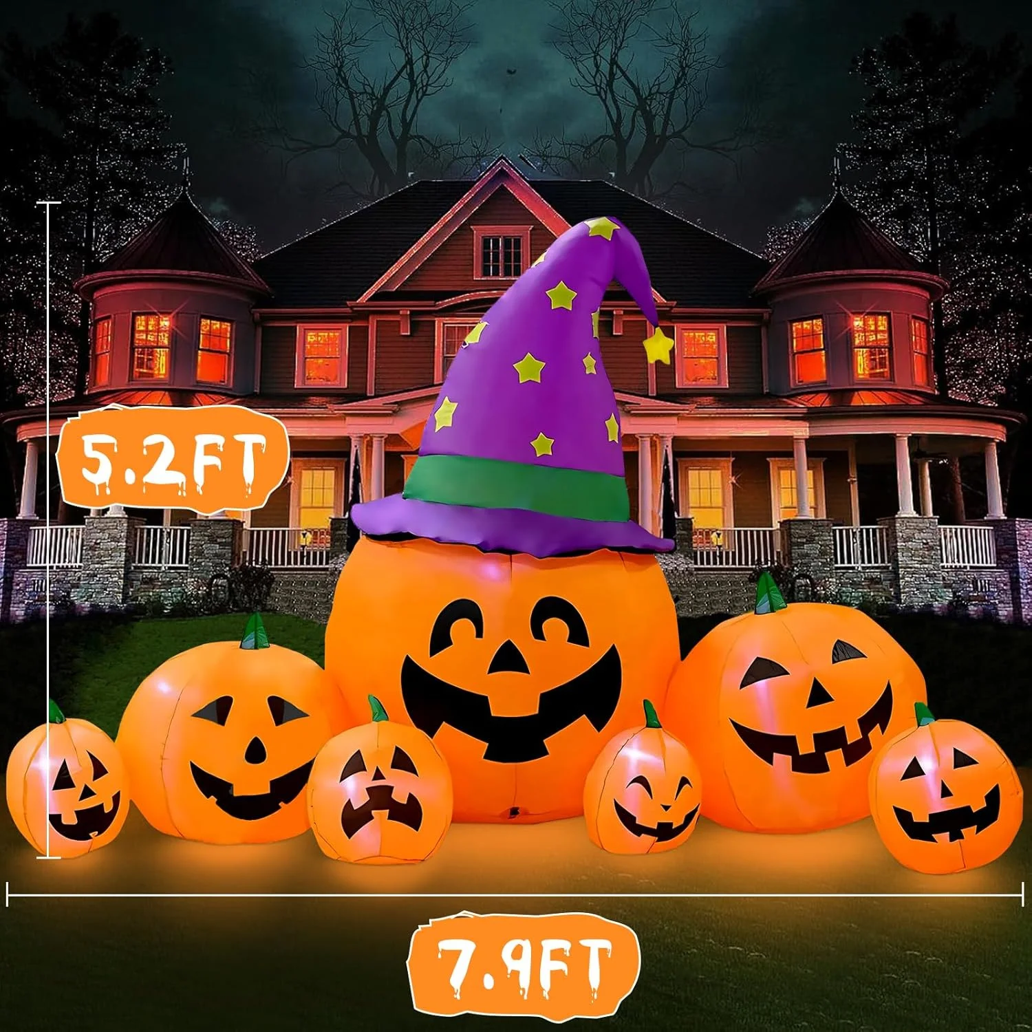 Kalolary 7.9 pies Calabaza Inflable Halloween Decoración, Blow Up Pumpkin Decoración para jardín Inflables Decoraciones para Exteriores con LED incorporados Decoraciones para decoración de jardín - Imagen 5