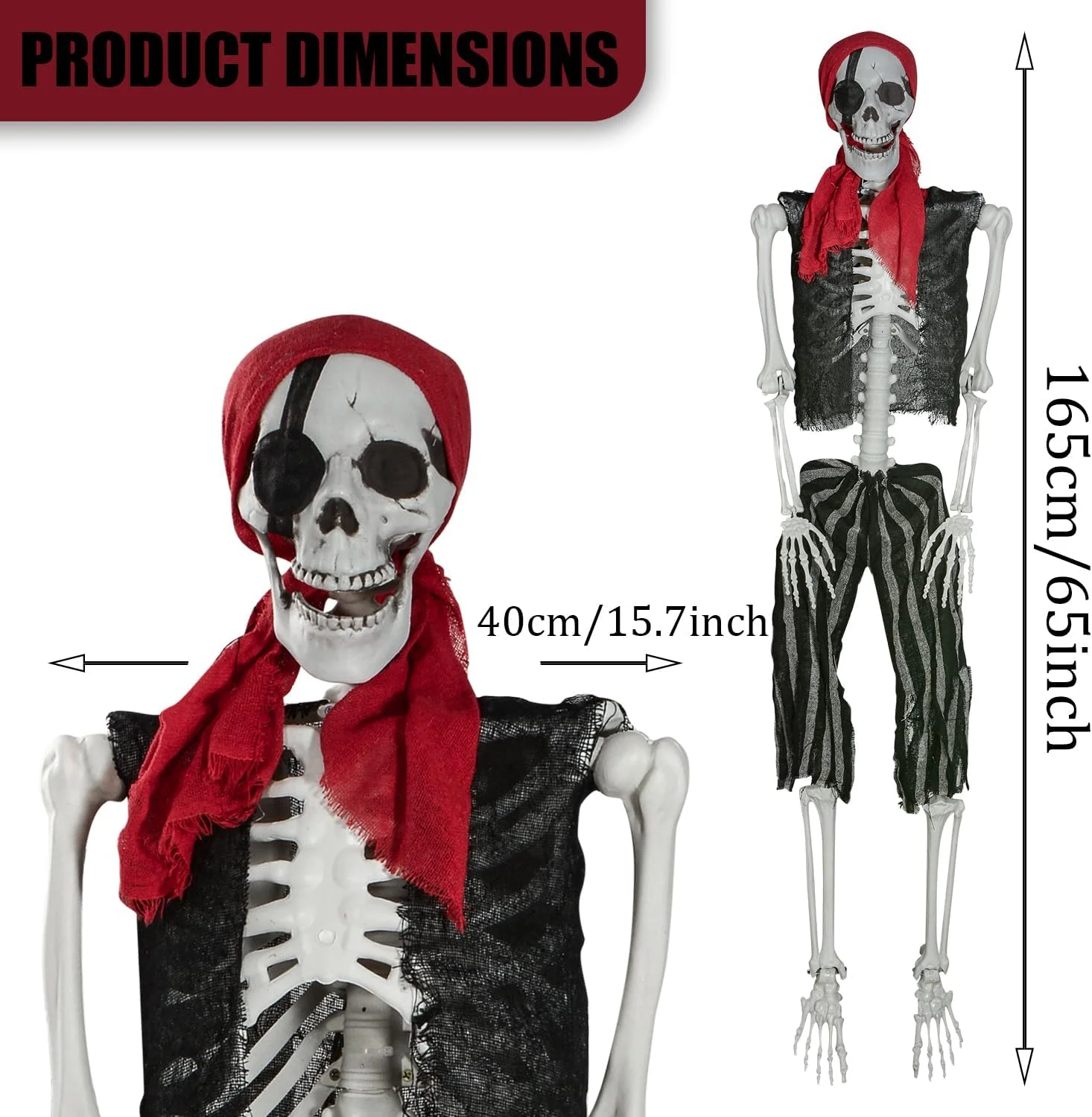 SIFOEL 165cm Esqueleto móvil de Hueso Humano de tamaño Real Real con articulaciones móviles para la decoración de Casas embrujadas de Halloween - Imagen 3