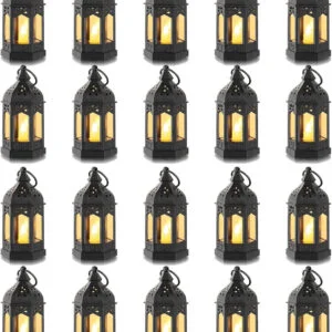 Juego de Farolillos Negros con Velas LED para Exterior