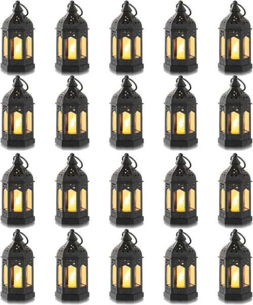 Romadedi Farolillo negro decoración de Halloween – Juego de 20 mini farolillos para colgar, con velas LED para Ramadán, jardín, Navidad, boda, balcón, exterior, decoración de mesa (copia)