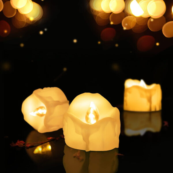 Velas LED Sin Fuego velas de té, velas sin llama LED que parpadeantes luz amarillas cálida para hogar festivales decoración, bodas y fiestas (14 piezas con cera de goteo) - Imagen 4