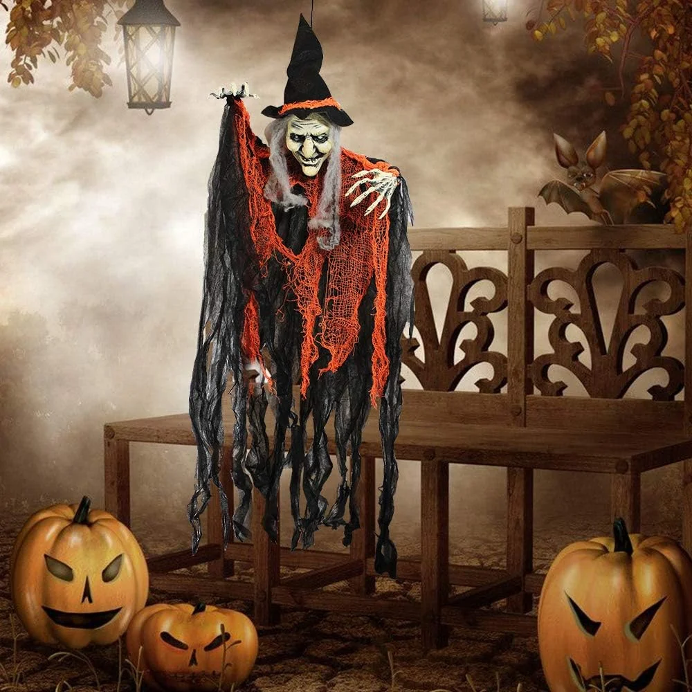 JOYIN 3 Pieces 35.3 Inches Hanging Ghost Halloween Decorations Grim Reaper Witch Hanging for Outdoor Decorations (One Grim Reaper, One Hanging Witch, and One Hanging Grim Reaper) - Image 6