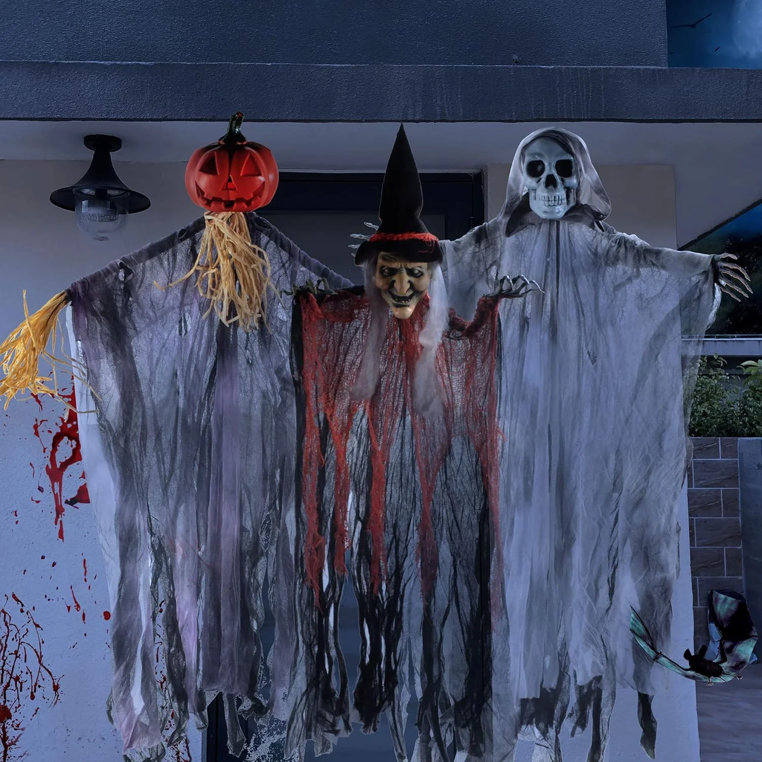 JOYIN 3 Pieces 35.3 Inches Hanging Ghost Halloween Decorations Grim Reaper Witch Hanging for Outdoor Decorations (One Grim Reaper, One Hanging Witch, and One Hanging Grim Reaper) - Image 8