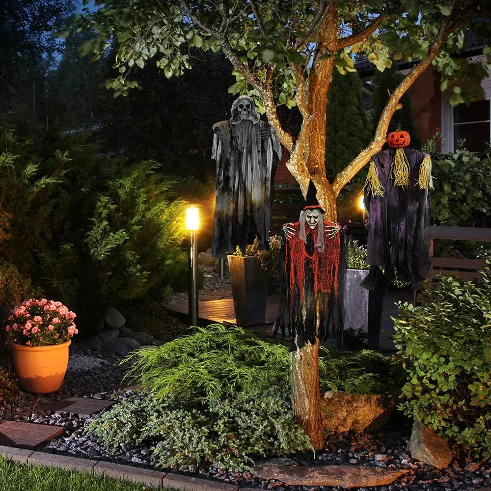 JOYIN 3 Pieces 35.3 Inches Hanging Ghost Halloween Decorations Grim Reaper Witch Hanging for Outdoor Decorations (One Grim Reaper, One Hanging Witch, and One Hanging Grim Reaper) - Image 9