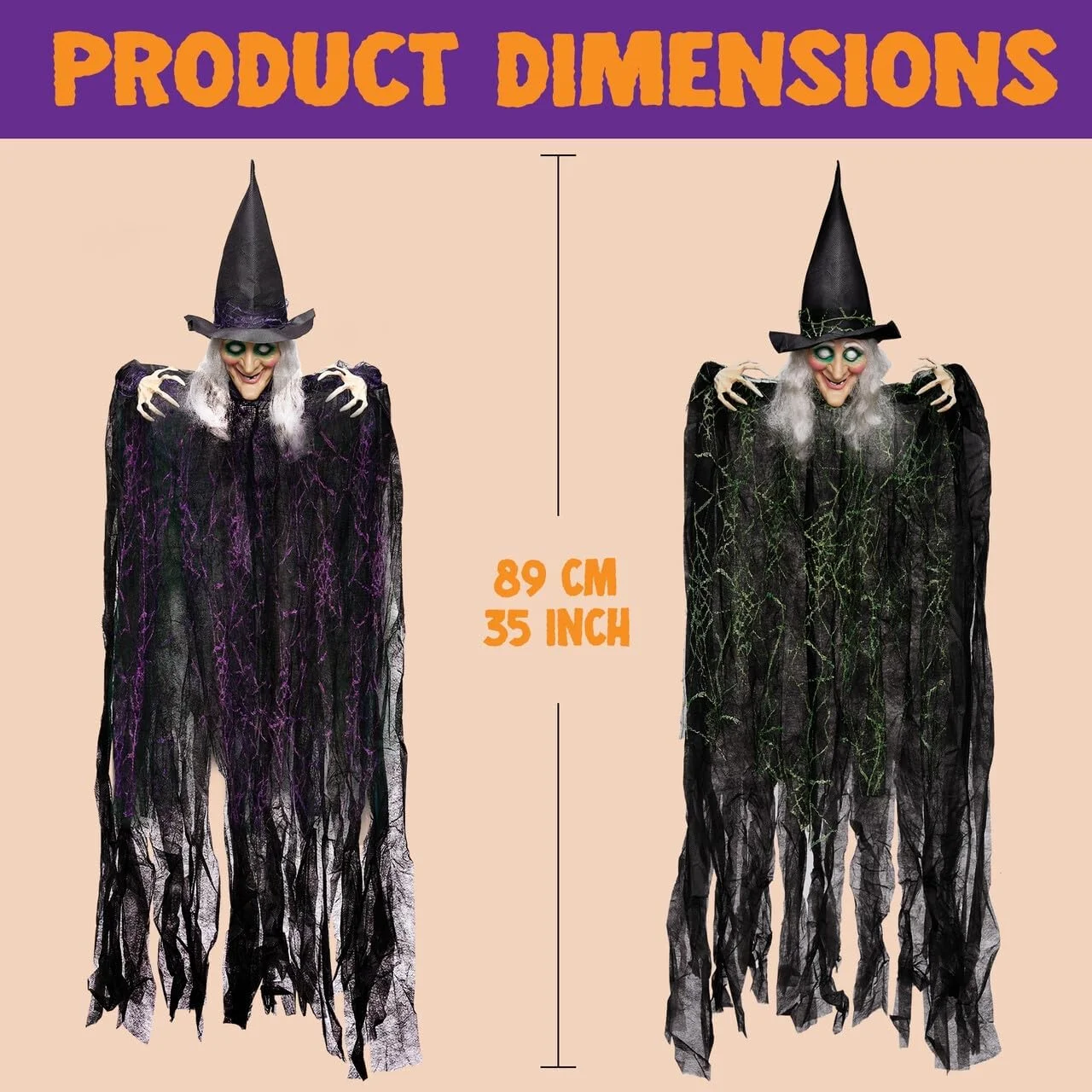 JOYIN 90 cm Hanging Evil Witch Halloween Decoration (3 Pack), Hanging Witch Halloween Accessory for Lawn, Outdoor and Indoor Decor - Image 4