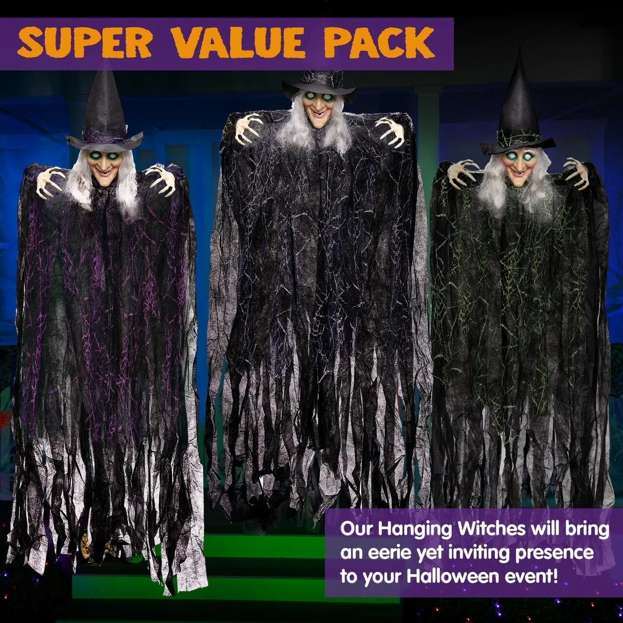 JOYIN 90 cm Hanging Evil Witch Halloween Decoration (3 Pack), Hanging Witch Halloween Accessory for Lawn, Outdoor and Indoor Decor - Image 5