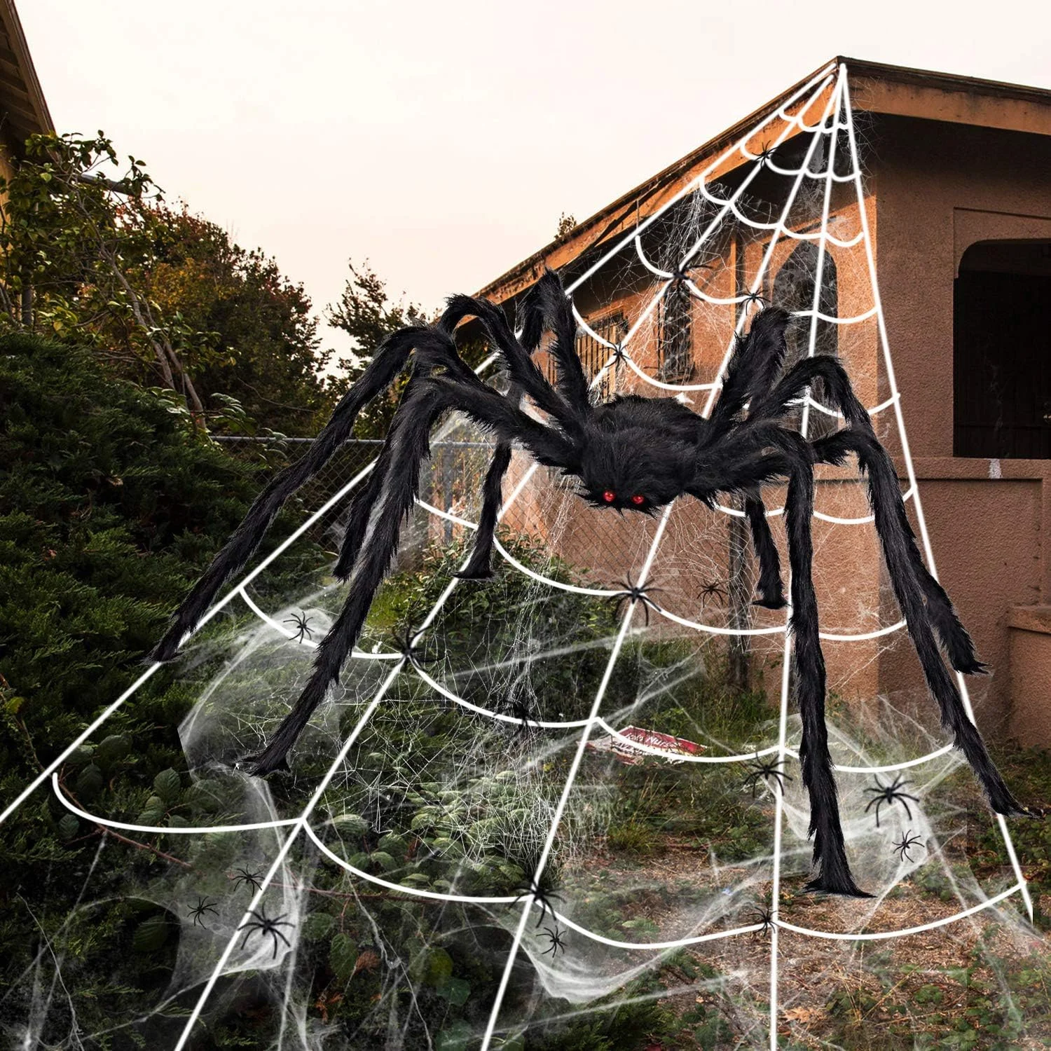 iZoeL Giant Spider Web 700cm + Large Spider 200cm + 40g Spider + 30 Mini Spiders, Outdoor Halloween Garden Decoration