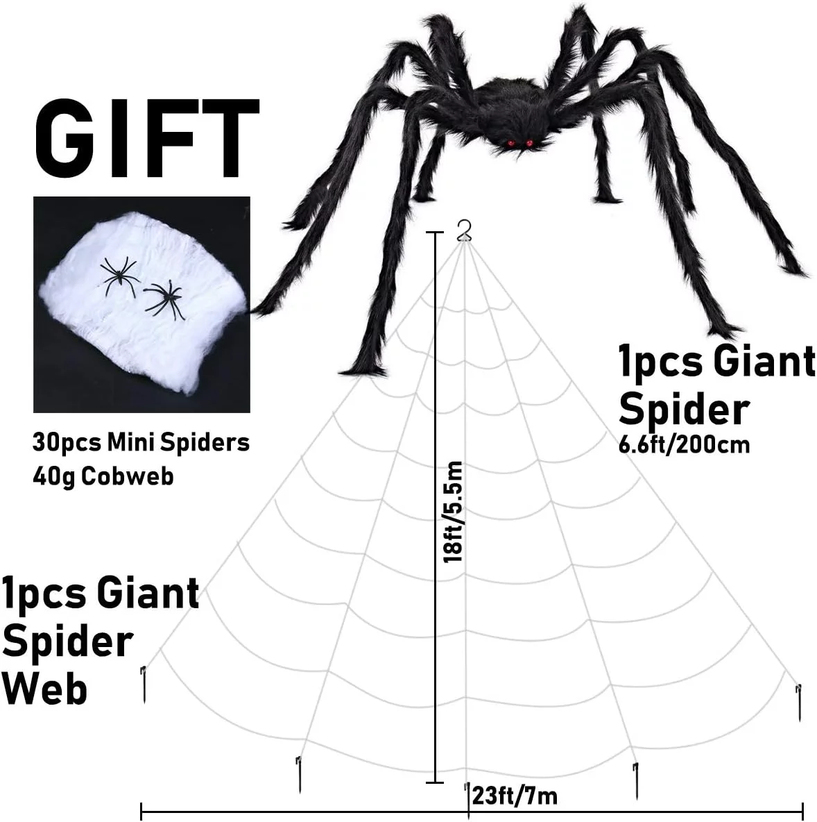 iZoeL Giant Spider Web 700cm + Large Spider 200cm + 40g Spider + 30 Mini Spiders, Outdoor Halloween Garden Decoration - Image 2
