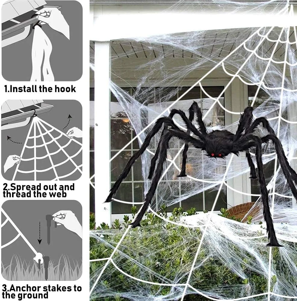 iZoeL Giant Spider Web 700cm + Large Spider 200cm + 40g Spider + 30 Mini Spiders, Outdoor Halloween Garden Decoration - Image 3