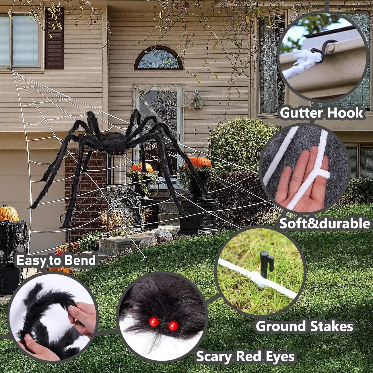 iZoeL Giant Spider Web 700cm + Large Spider 200cm + 40g Spider + 30 Mini Spiders, Outdoor Halloween Garden Decoration - Image 4