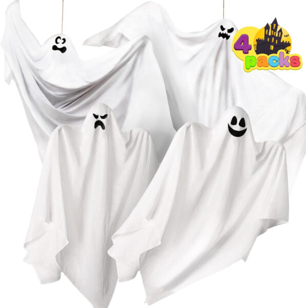 JOYIN Hanging Halloween Ghosts (4 Packs) Two 35.5" and Two 27.5" for Halloween Party Decoration, Cute Flying Ghost