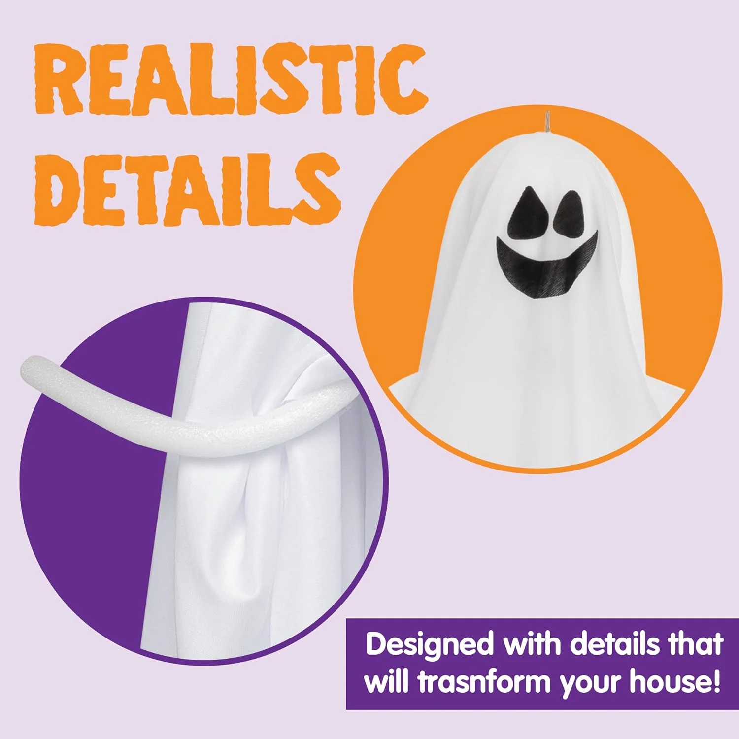 JOYIN Hanging Halloween Ghosts (4 Packs) Two 35.5" and Two 27.5" for Halloween Party Decoration, Cute Flying Ghost - Image 2