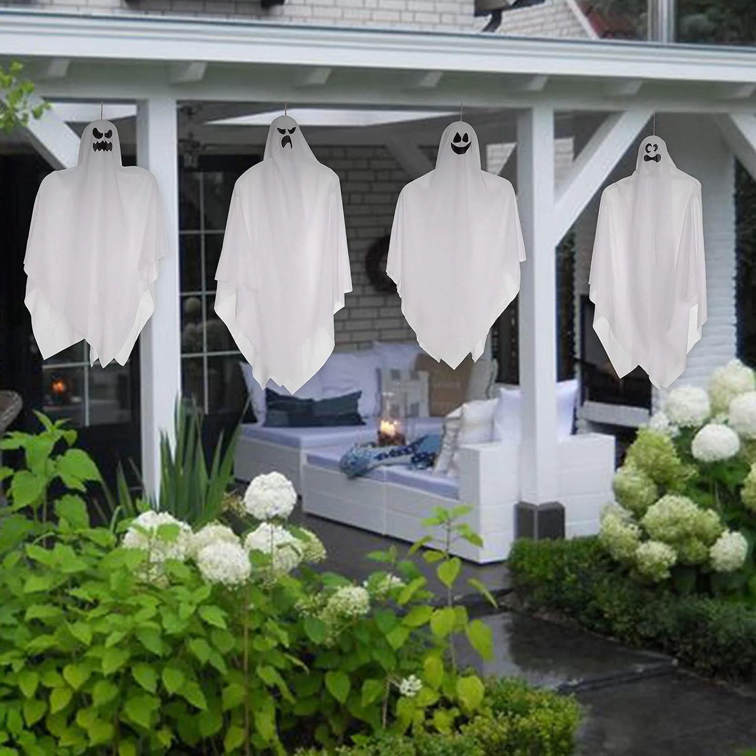 JOYIN Hanging Halloween Ghosts (4 Packs) Two 35.5" and Two 27.5" for Halloween Party Decoration, Cute Flying Ghost - Image 7