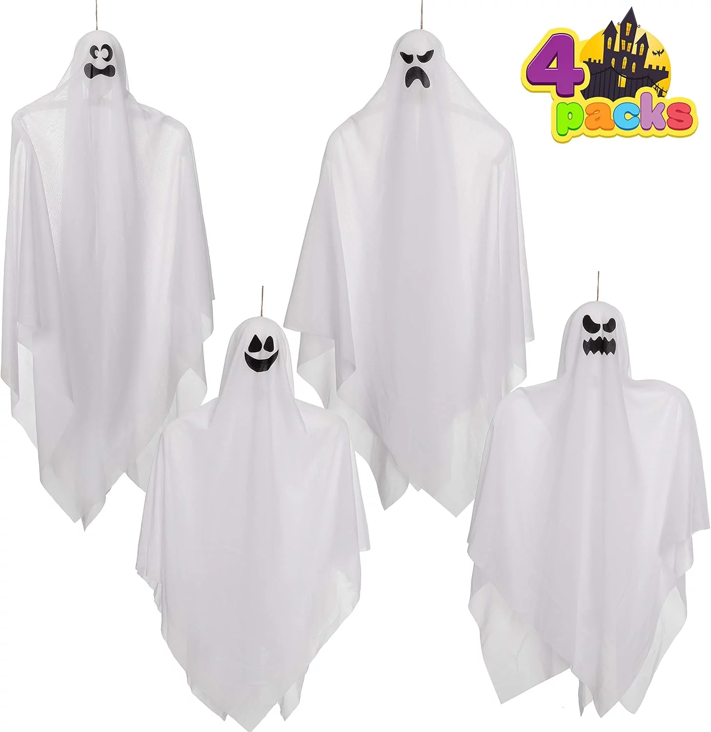 JOYIN Hanging Halloween Ghosts (4 Packs) Two 35.5" and Two 27.5" for Halloween Party Decoration, Cute Flying Ghost - Image 8