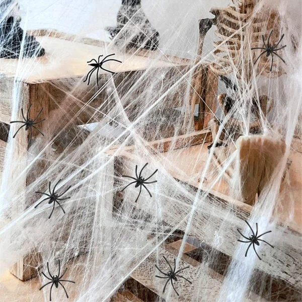 Telaraña de Halloween Elástica Con 70 arañas Incluidas