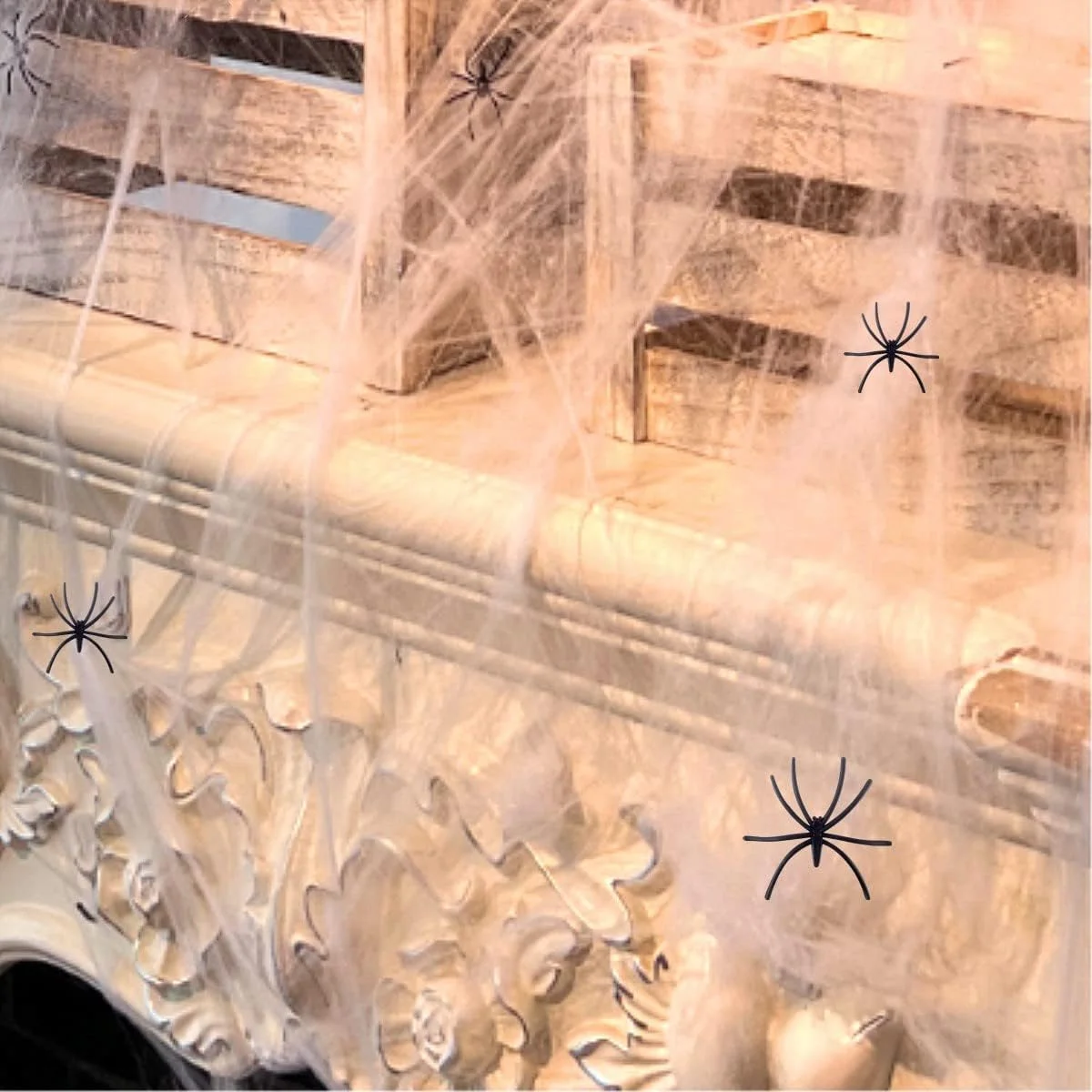 Halloween Spider Web, 400g Stretchable Web with 70 Spiders, Halloween Decoration Spider Web, White Spider Web, Spooky Cobweb, Haunted House Webs for Fireplace and Windows - Image 5