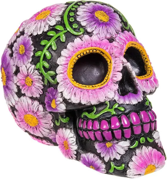 Nemesis Now Sugar Petal Skull Figura Decorativa de 15 cm, con diseño de Calavera con Flores, Negra