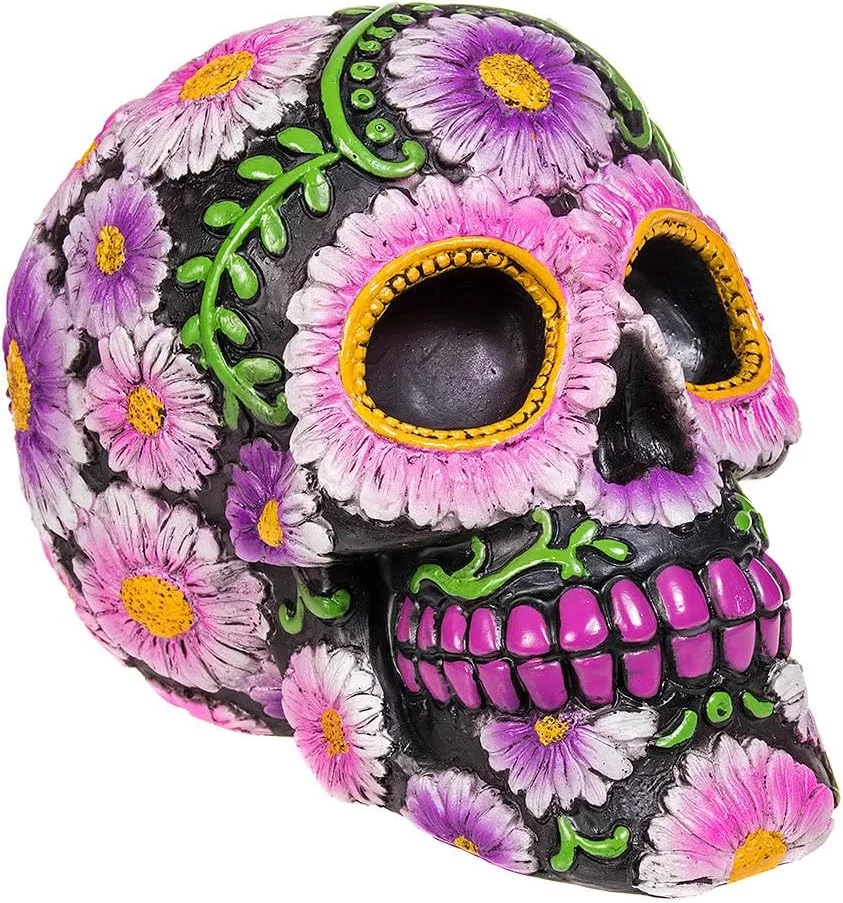 Nemesis Now Sugar Petal Skull Figura Decorativa de 15 cm, con diseño de Calavera con Flores, Negra