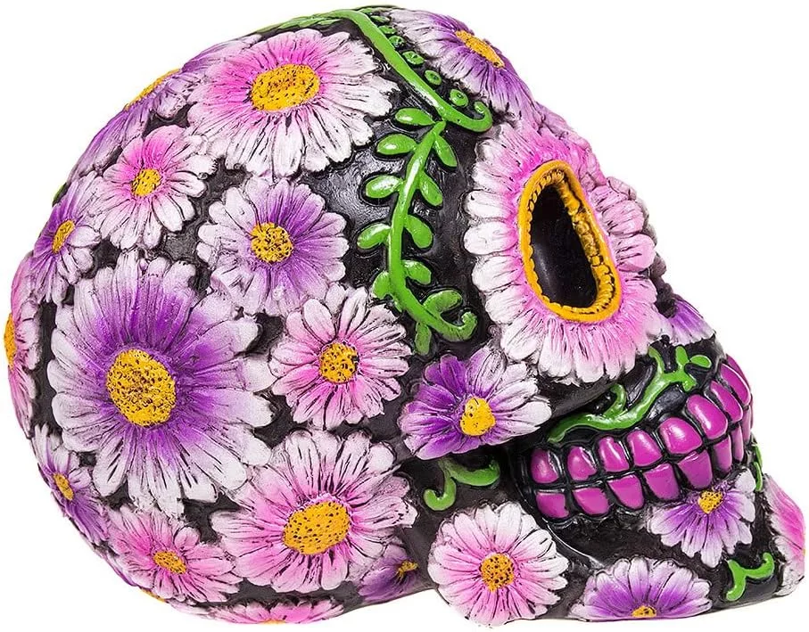 Nemesis Now Sugar Petal Skull Figura Decorativa de 15 cm, con diseño de Calavera con Flores, Negra - Imagen 2