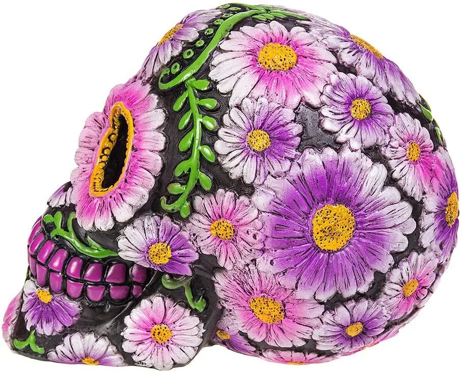 Nemesis Now Sugar Petal Skull Figura Decorativa de 15 cm, con diseño de Calavera con Flores, Negra - Imagen 3