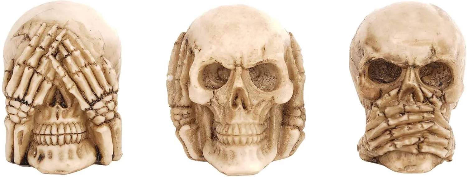 mtb more energy Figuras de cráneo ''No Veo, no oigo, no Hablo'' - Conjunto de 3 Calaveras - Altura 5.5 cm - Figura Caletre Decoración de la Mesa - Imagen 2