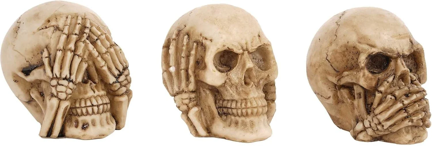 mtb more energy Figuras de cráneo ''No Veo, no oigo, no Hablo'' - Conjunto de 3 Calaveras - Altura 5.5 cm - Figura Caletre Decoración de la Mesa - Imagen 3
