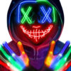 Máscara de Halloween de miedo guantes de esqueleto para mujeres y hombres, máscara de purga de 3 modos, 6 modos de luz LED brillante, máscara de Halloween de grito anónimo