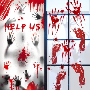 Decoraciones de Halloween de huella de mano sangrienta - 126 piezas de adornos de ventana de Halloween, sangrienta Adhesivos de piso con pegatinas de tatuajes, decoraciones de fiesta de Halloween