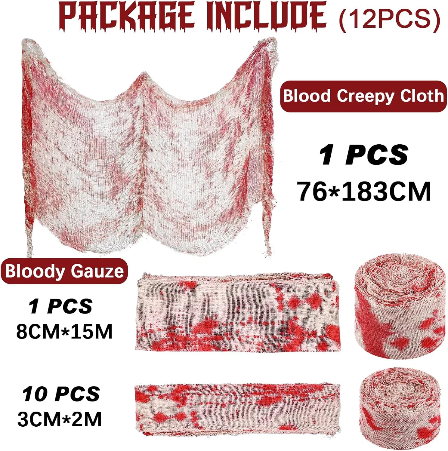 YuSaug Creepy Halloween Cloth, Blood Stained Gauze Fabric with White Print, Spooky Netting Halloween Decorations for Patio Stairs Home Party Accessories - Image 2