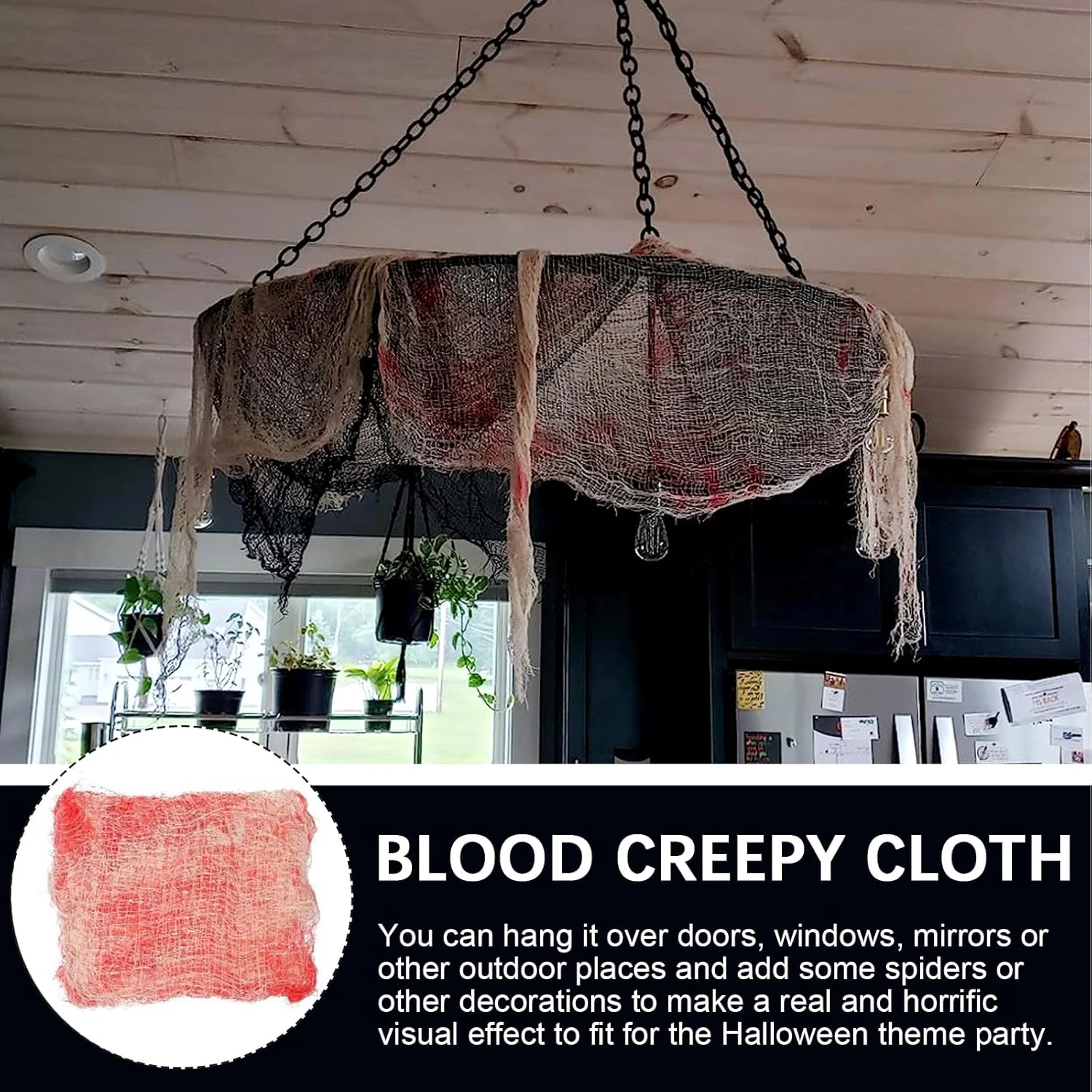YuSaug Creepy Halloween Cloth, Blood Stained Gauze Fabric with White Print, Spooky Netting Halloween Decorations for Patio Stairs Home Party Accessories - Image 5
