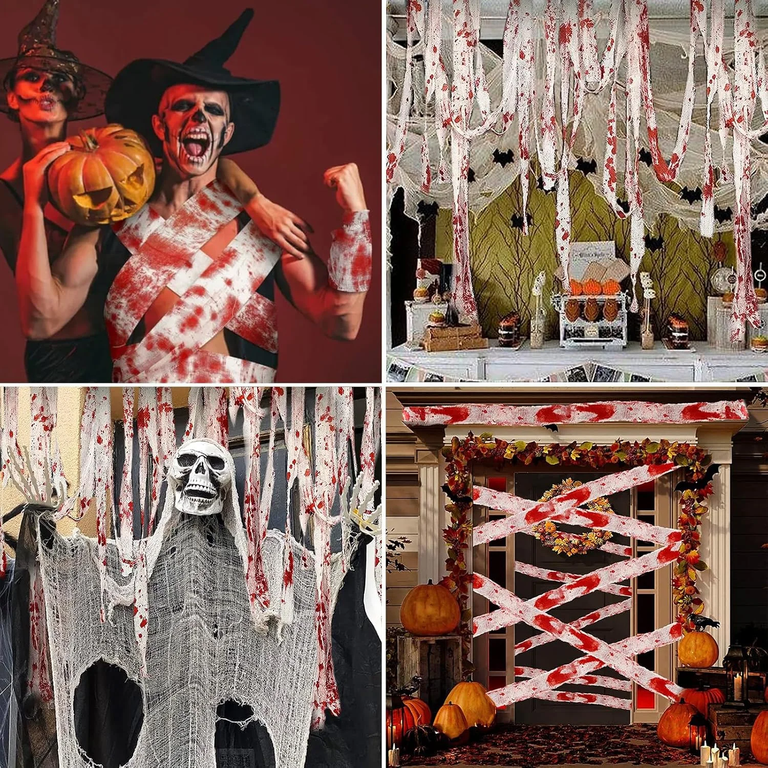 YuSaug Creepy Halloween Cloth, Blood Stained Gauze Fabric with White Print, Spooky Netting Halloween Decorations for Patio Stairs Home Party Accessories - Image 8