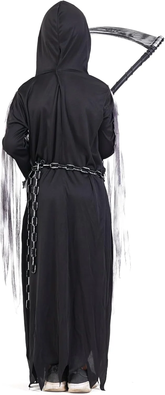 ZUCOS Sensemann Disfraz Sense Máscara Cráneo Guantes, Unisex Disfraz Grim Reaper para Halloween Fiesta Decoración - Imagen 5