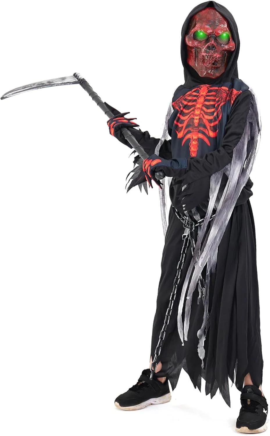 ZUCOS Sensemann Disfraz Sense Máscara Cráneo Guantes, Unisex Disfraz Grim Reaper para Halloween Fiesta Decoración - Imagen 6