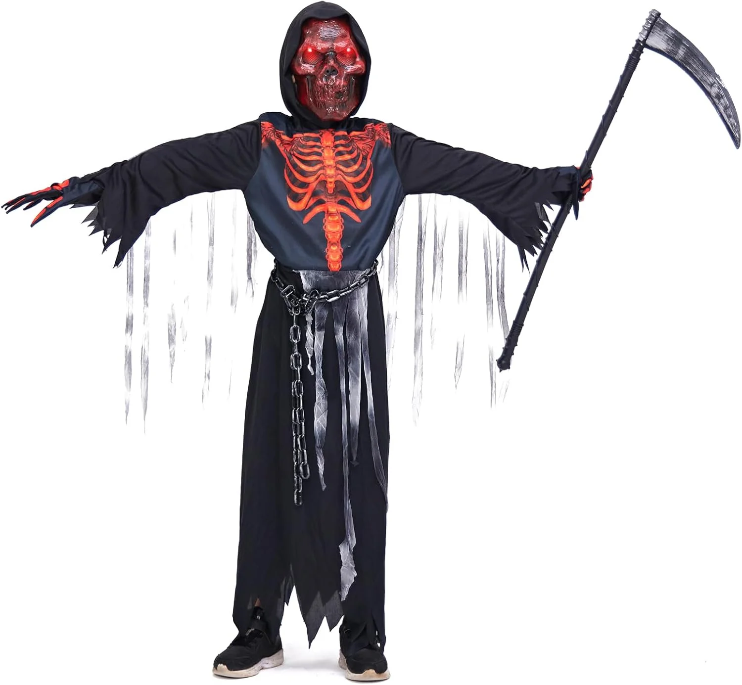 ZUCOS Sensemann Disfraz Sense Máscara Cráneo Guantes, Unisex Disfraz Grim Reaper para Halloween Fiesta Decoración - Imagen 7