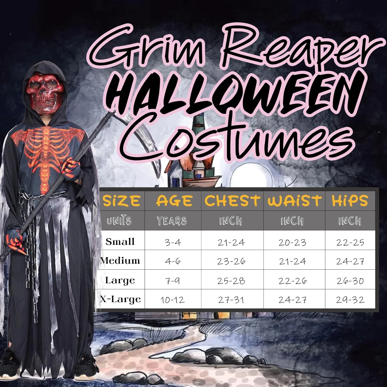 ZUCOS Sensemann Disfraz Sense Máscara Cráneo Guantes, Unisex Disfraz Grim Reaper para Halloween Fiesta Decoración - Imagen 8