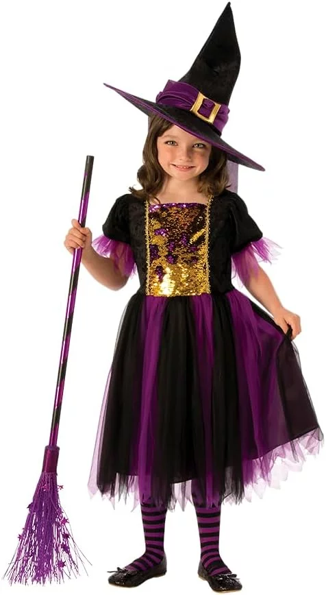 Rubies Disfraz Bruja Mágica para niñas, Vestido dorado y morado con sombrero, Oficial Rubies para Halloween, Carnaval y Navidad (copia)