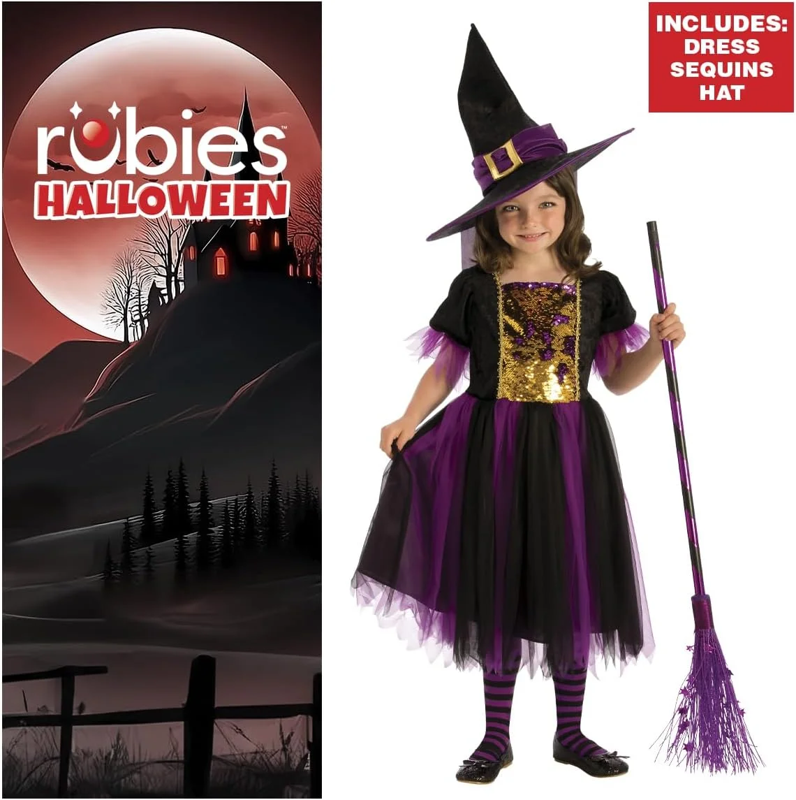 Rubies Disfraz Bruja Mágica para niñas, Vestido dorado y morado con sombrero, Oficial Rubies para Halloween, Carnaval y Navidad (copia) - Image 2