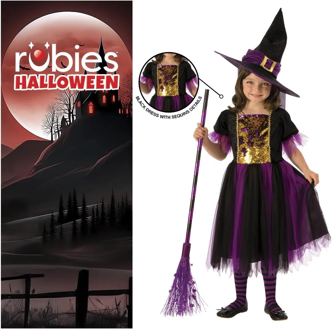 Rubies Disfraz Bruja Mágica para niñas, Vestido dorado y morado con sombrero, Oficial Rubies para Halloween, Carnaval y Navidad (copia) - Image 3